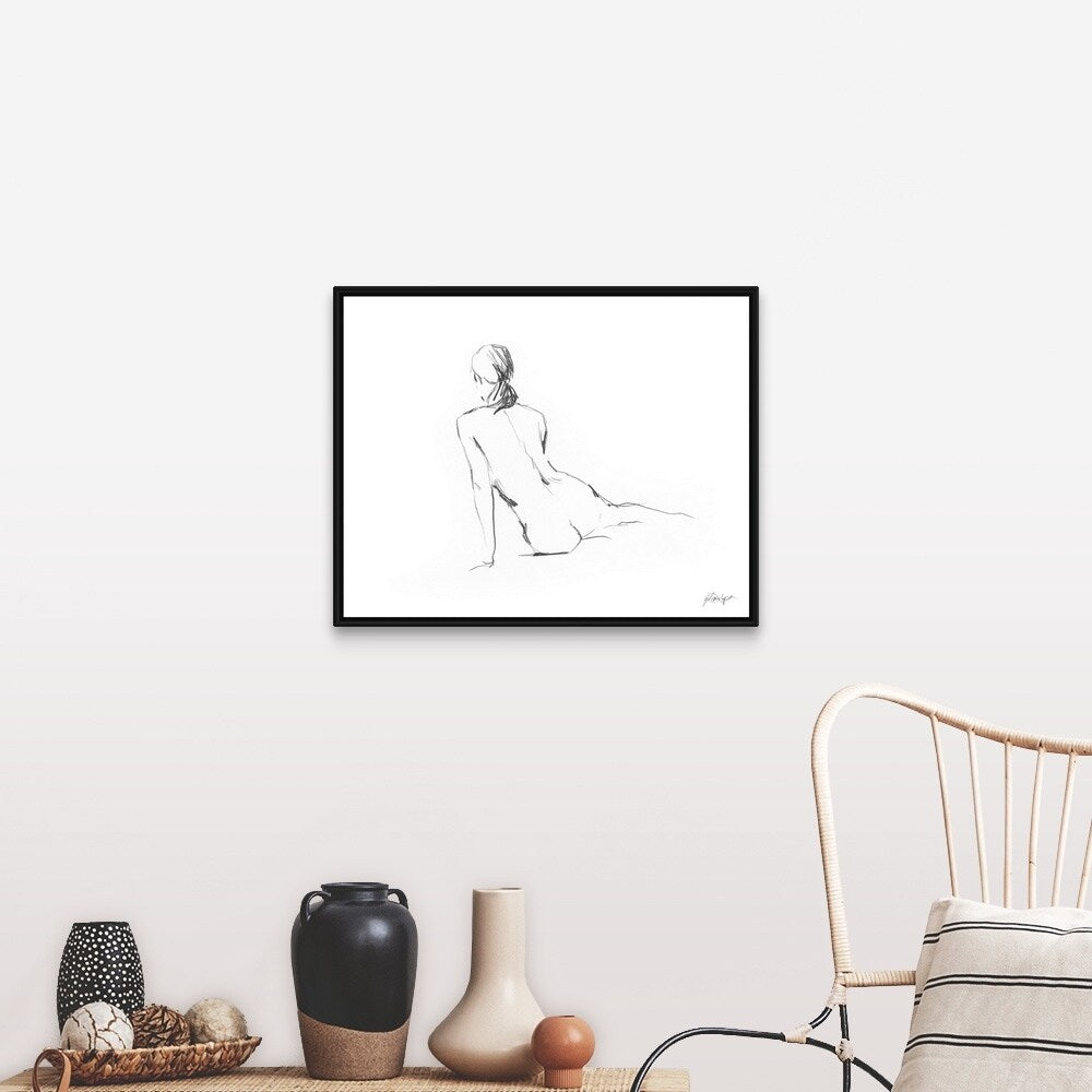 "Figure Contour I" Black Float Frame Canvas Art