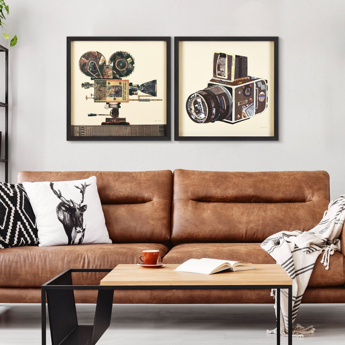 "Film Projector & Camera" Alex Zeng's dimensional collage, under glass & a black shadow box frame