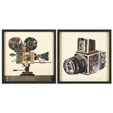 "Film Projector & Camera" Alex Zeng's dimensional collage, under glass & a black shadow box frame
