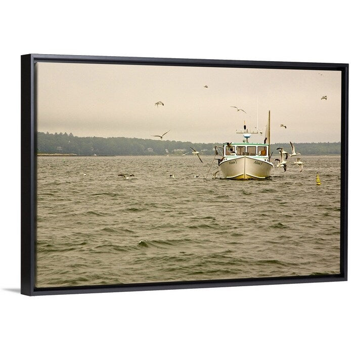 "Fishing Boat, Maine, USA" Black Float Frame Canvas Art
