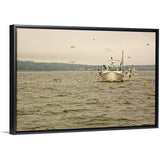 "Fishing Boat, Maine, USA" Black Float Frame Canvas Art