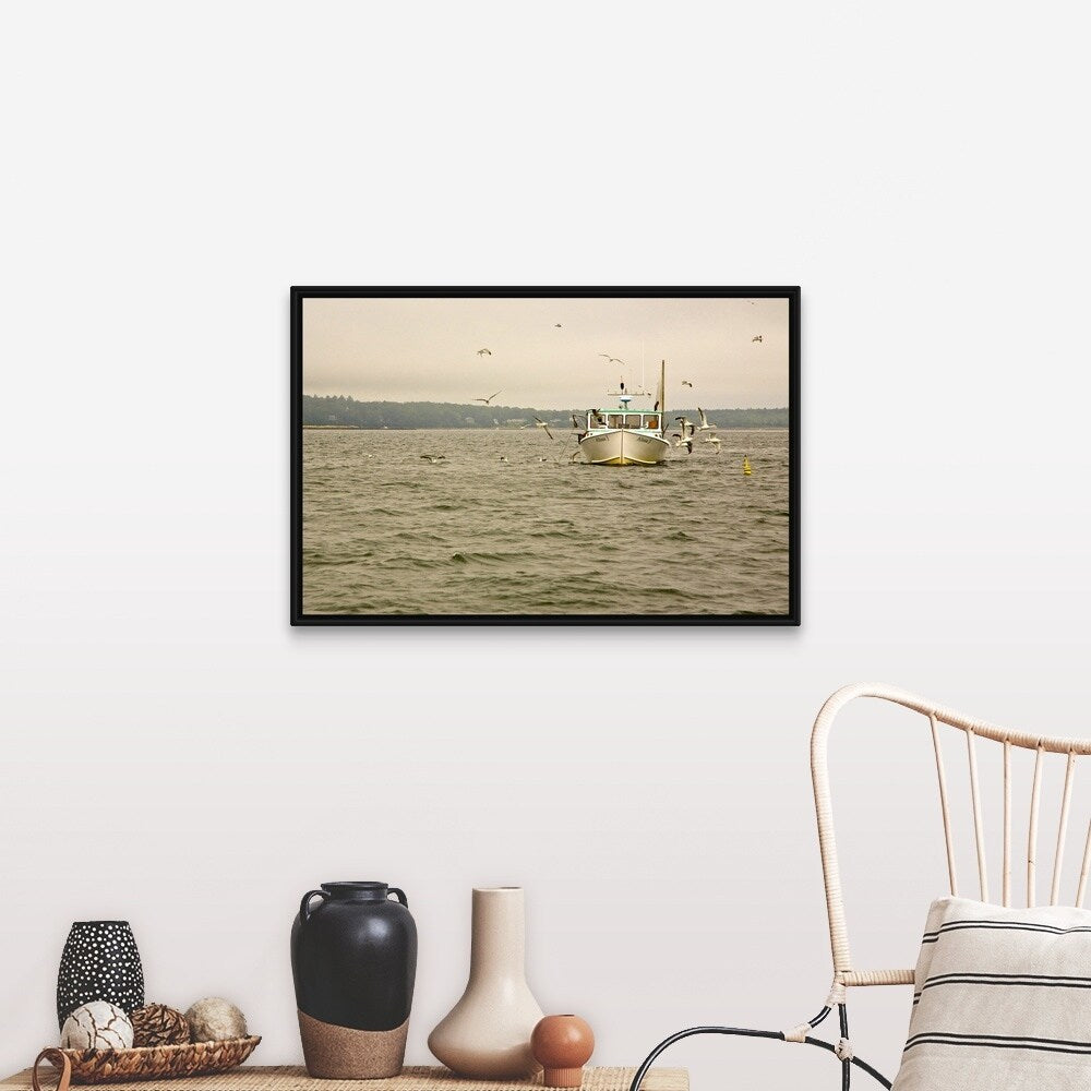 "Fishing Boat, Maine, USA" Black Float Frame Canvas Art