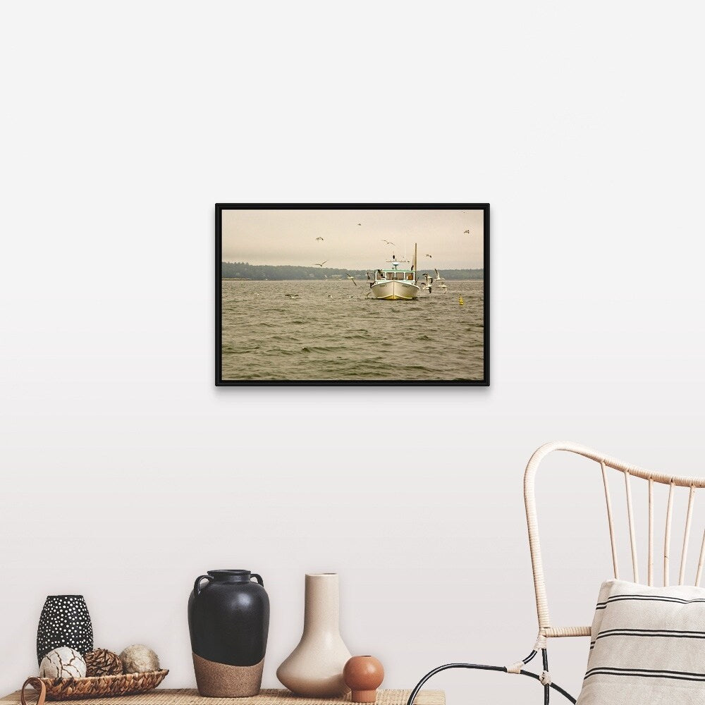 "Fishing Boat, Maine, USA" Black Float Frame Canvas Art