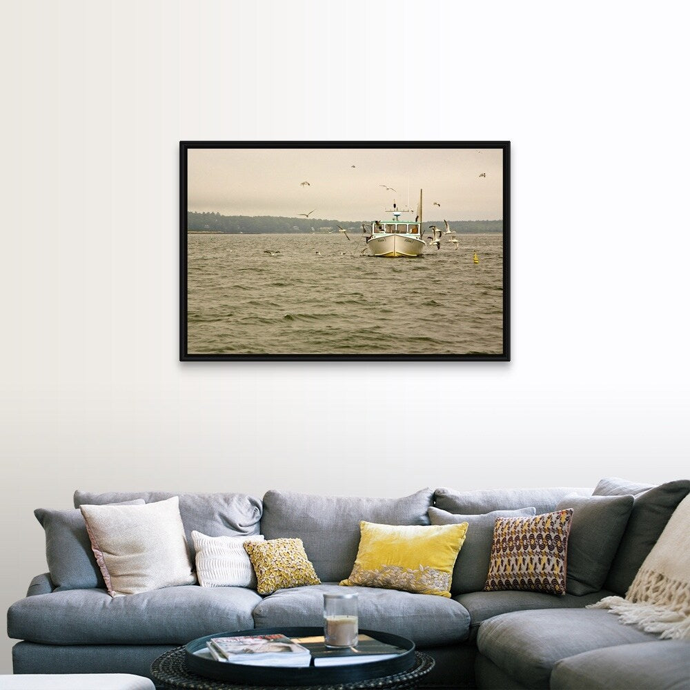 "Fishing Boat, Maine, USA" Black Float Frame Canvas Art