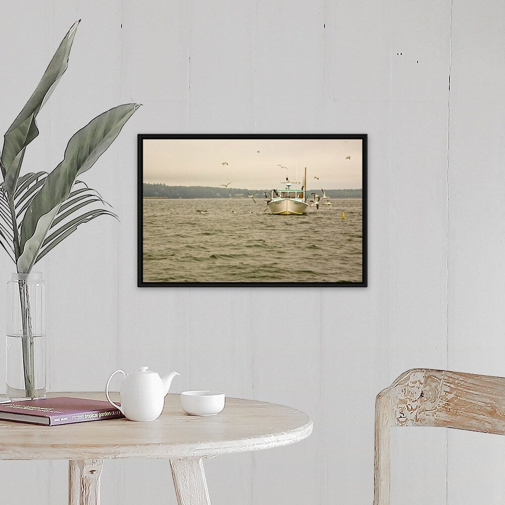 "Fishing Boat, Maine, USA" Black Float Frame Canvas Art