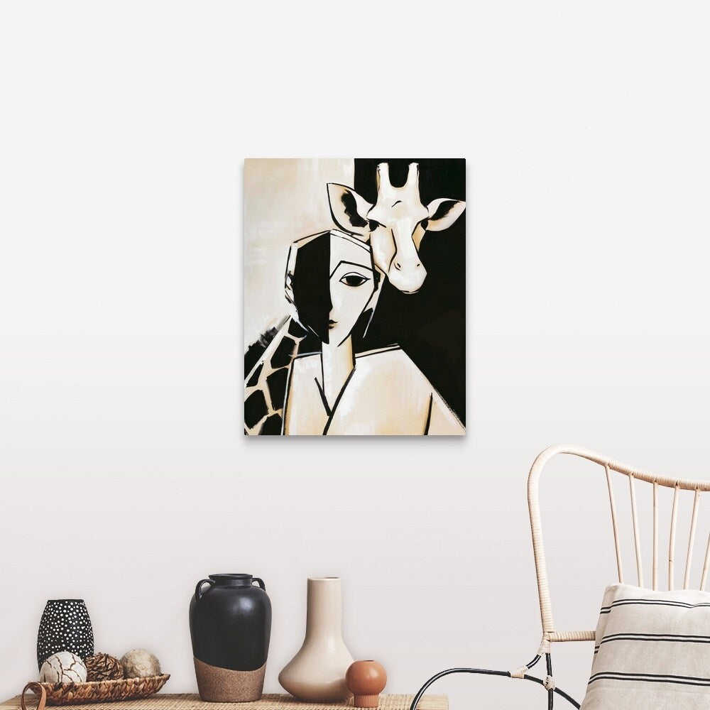 "Girl with Giraffe" Canvas Wall Art