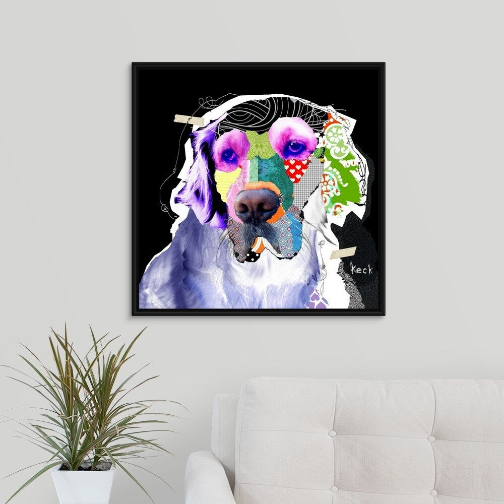 "Golden Retriever III" Black Float Frame Canvas Art