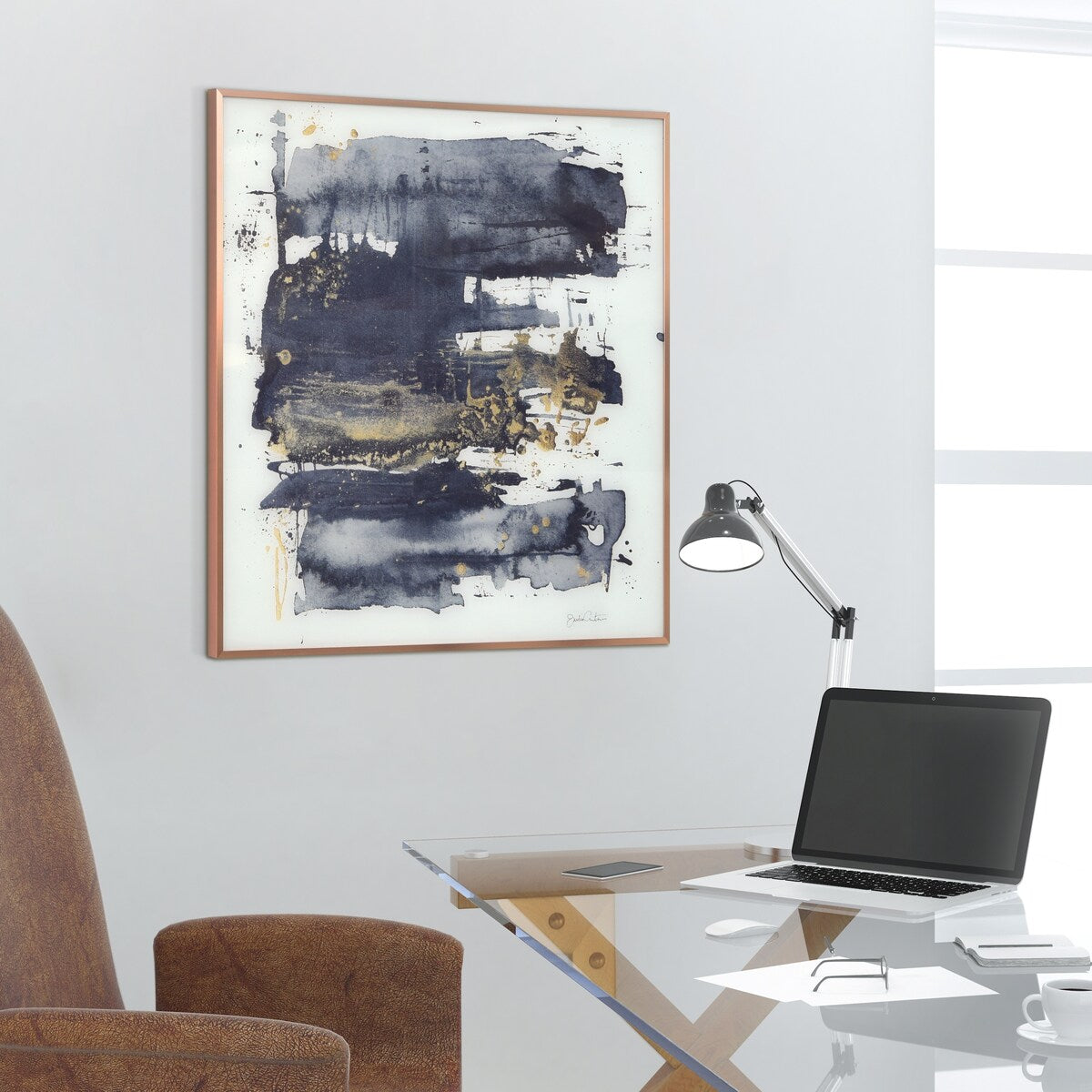 "Gray Golden Hues 2" Glass Art Metal Rose Gold Frame Wall Art