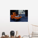 "Great Dane dog in the back of tiny orange 3-wheeled truck in Lucca, Tuscany, " Poster Print - Multi