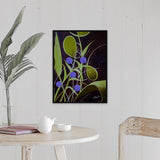 "Green Purple And Blue Abstract Plant" Black Float Frame Canvas Art
