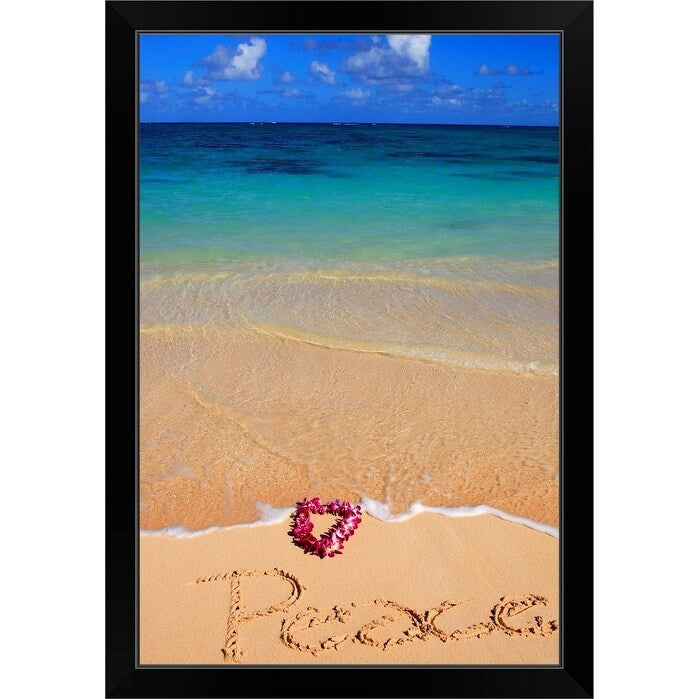 "Hawaii, Turquoise ocean waters, foaming shore water, orchid lei" Black Framed Print
