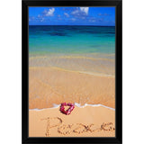 "Hawaii, Turquoise ocean waters, foaming shore water, orchid lei" Black Framed Print