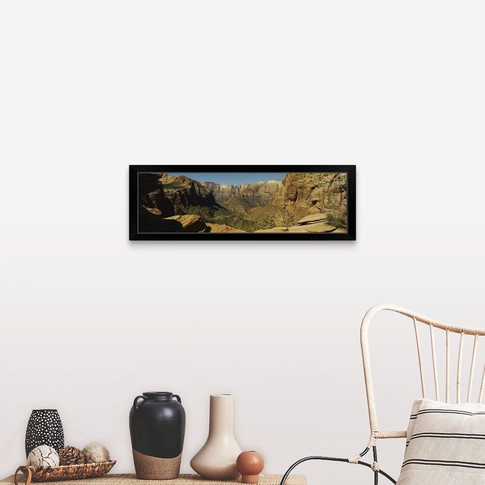 "High angle view of rock formations on a landscape, Zion National Park, Utah" Black Framed Print