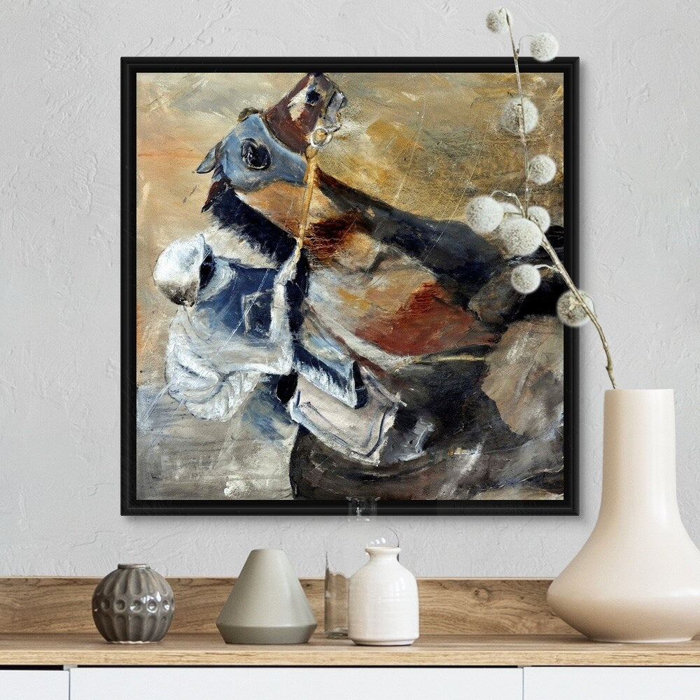 "Horse And Jockey" Black Float Frame Canvas Art