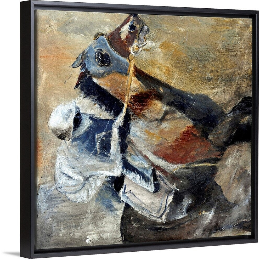 "Horse And Jockey" Black Float Frame Canvas Art