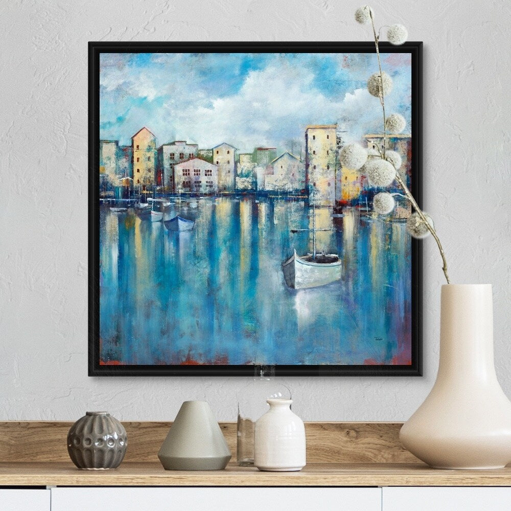 "Inner Harbor" Black Float Frame Canvas Art