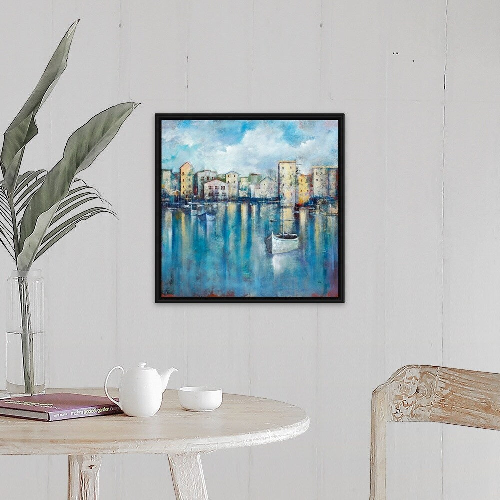 "Inner Harbor" Black Float Frame Canvas Art
