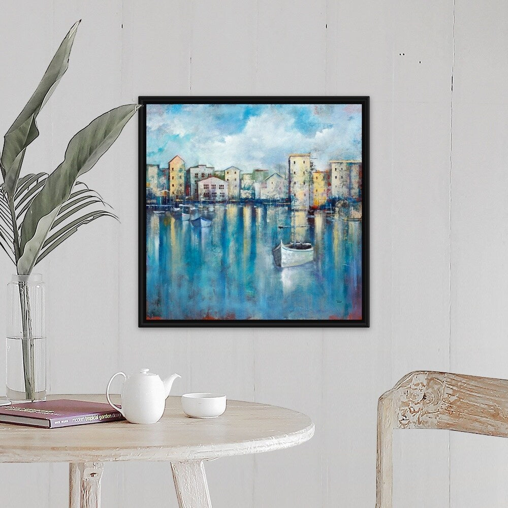 "Inner Harbor" Black Float Frame Canvas Art