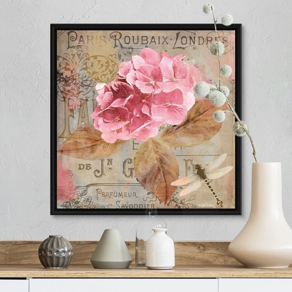 "Jardin Rouge II" Black Float Frame Canvas Art