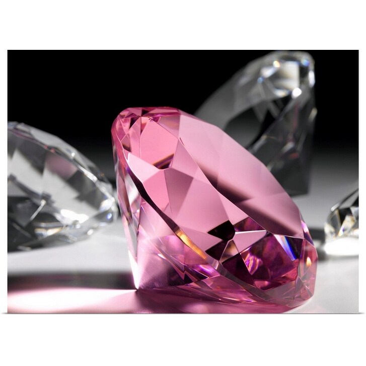 "Large pink diamond surrounded by clear diamonds, close-up (still life)" Poster Print - Multi