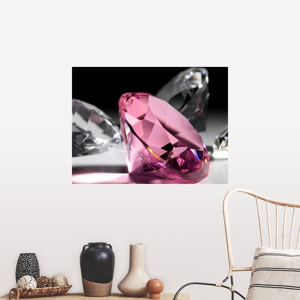"Large pink diamond surrounded by clear diamonds, close-up (still life)" Poster Print - Multi