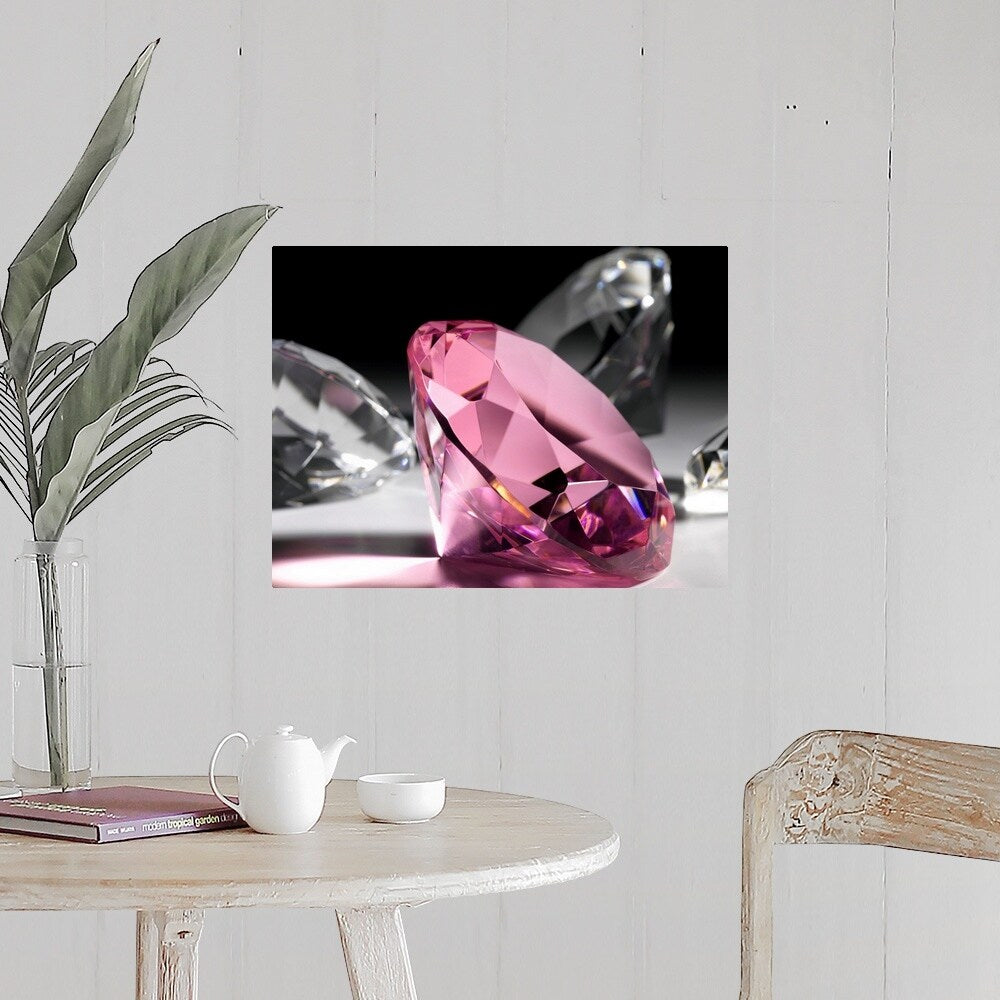 "Large pink diamond surrounded by clear diamonds, close-up (still life)" Poster Print - Multi
