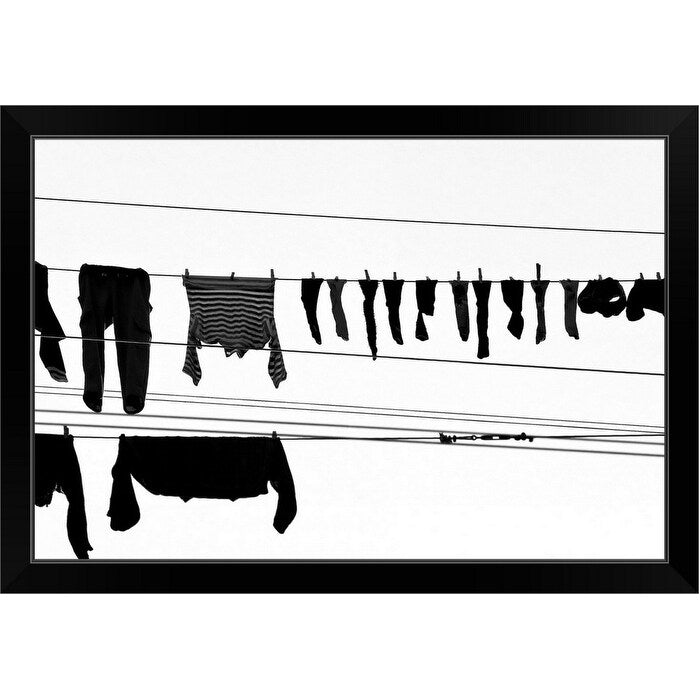 "Laundry drying on a clothesline, Genoa, Liguria, Italy." Black Framed Print