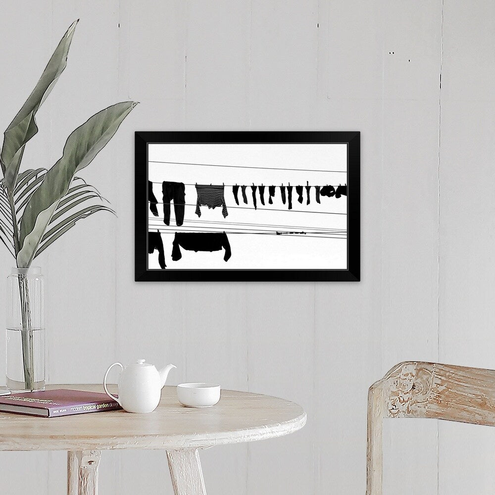 "Laundry drying on a clothesline, Genoa, Liguria, Italy." Black Framed Print