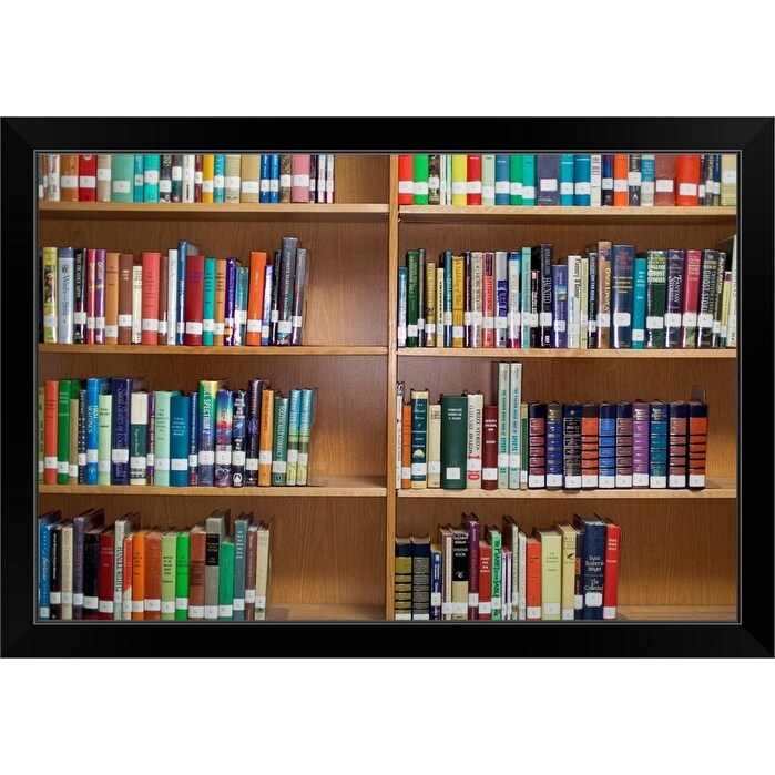 "Library bookshelves" Black Framed Print