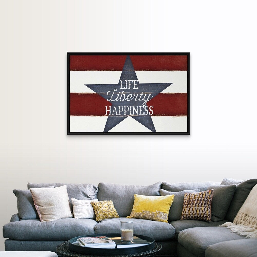 "Life Liberty Happiness" Black Float Frame Canvas Art