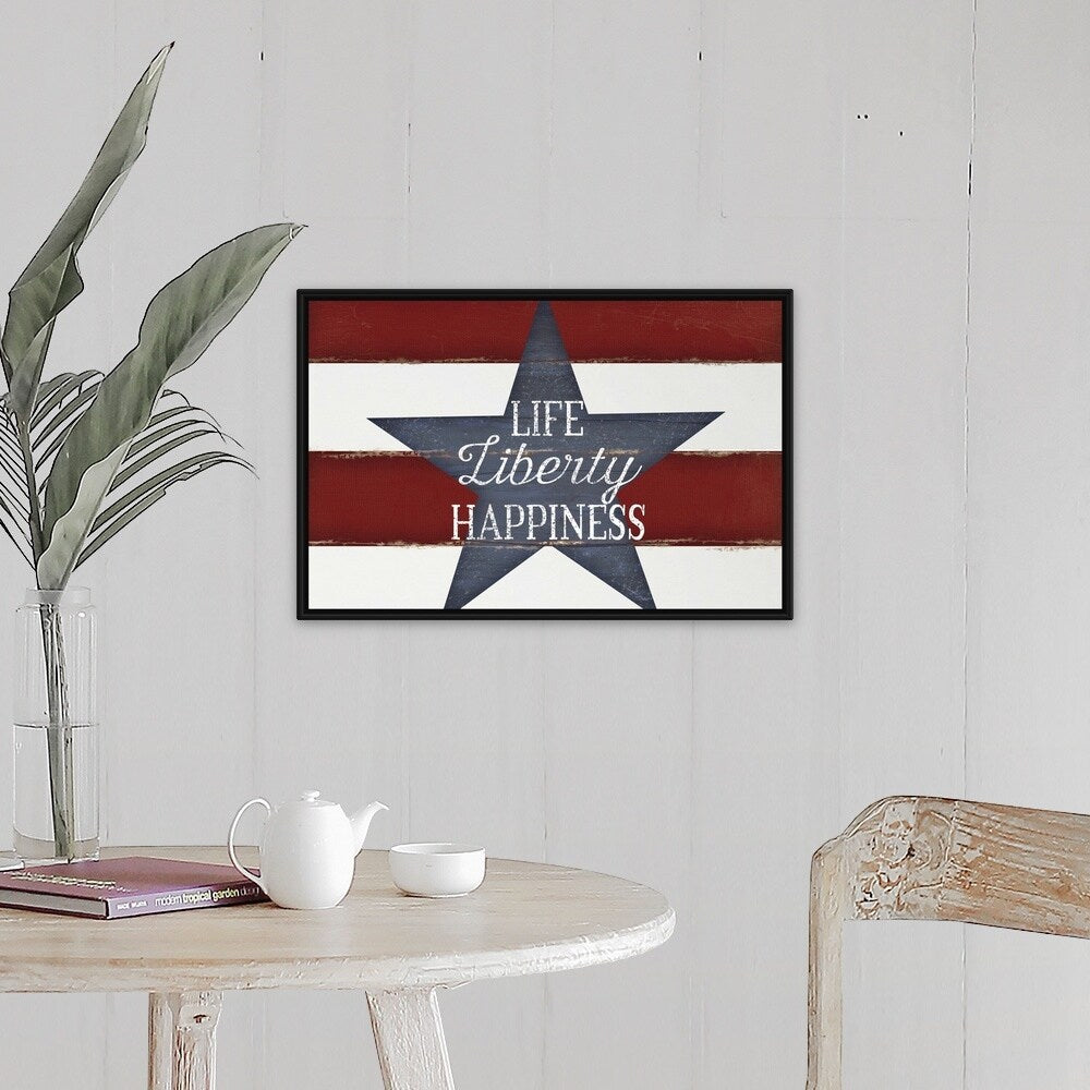 "Life Liberty Happiness" Black Float Frame Canvas Art