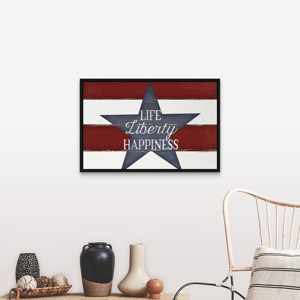 "Life Liberty Happiness" Black Float Frame Canvas Art