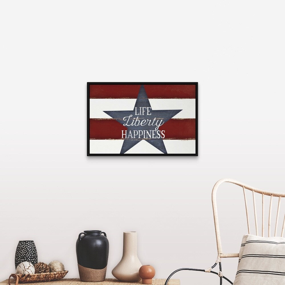 "Life Liberty Happiness" Black Float Frame Canvas Art
