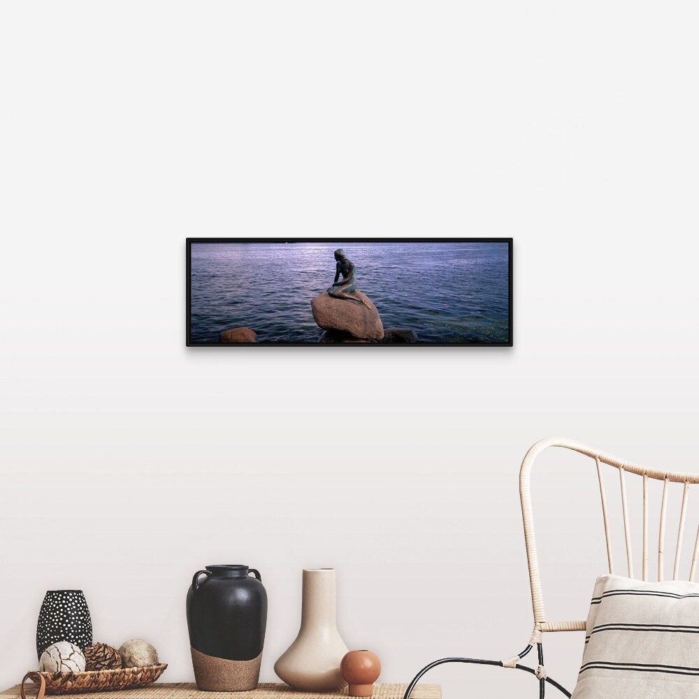 "Little Mermaid Statue on Waterfront Copenhagen Denmark" Black Float Frame Canvas Art