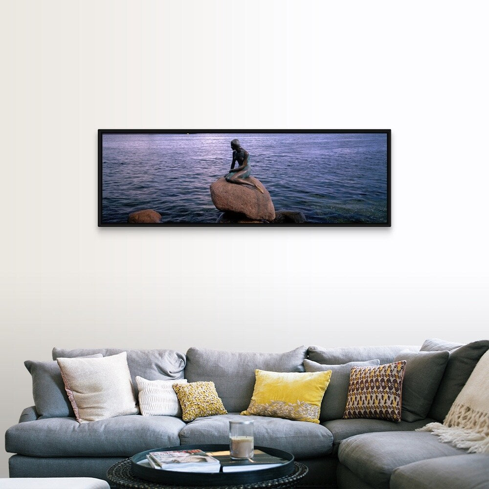 "Little Mermaid Statue on Waterfront Copenhagen Denmark" Black Float Frame Canvas Art