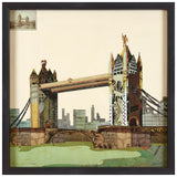 "London Bridge" Hand-made Dimensional Wall Art Collage, under glass, encased on a black shadow box frame