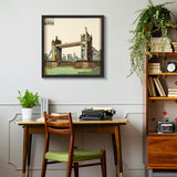 "London Bridge" Hand-made Dimensional Wall Art Collage, under glass, encased on a black shadow box frame