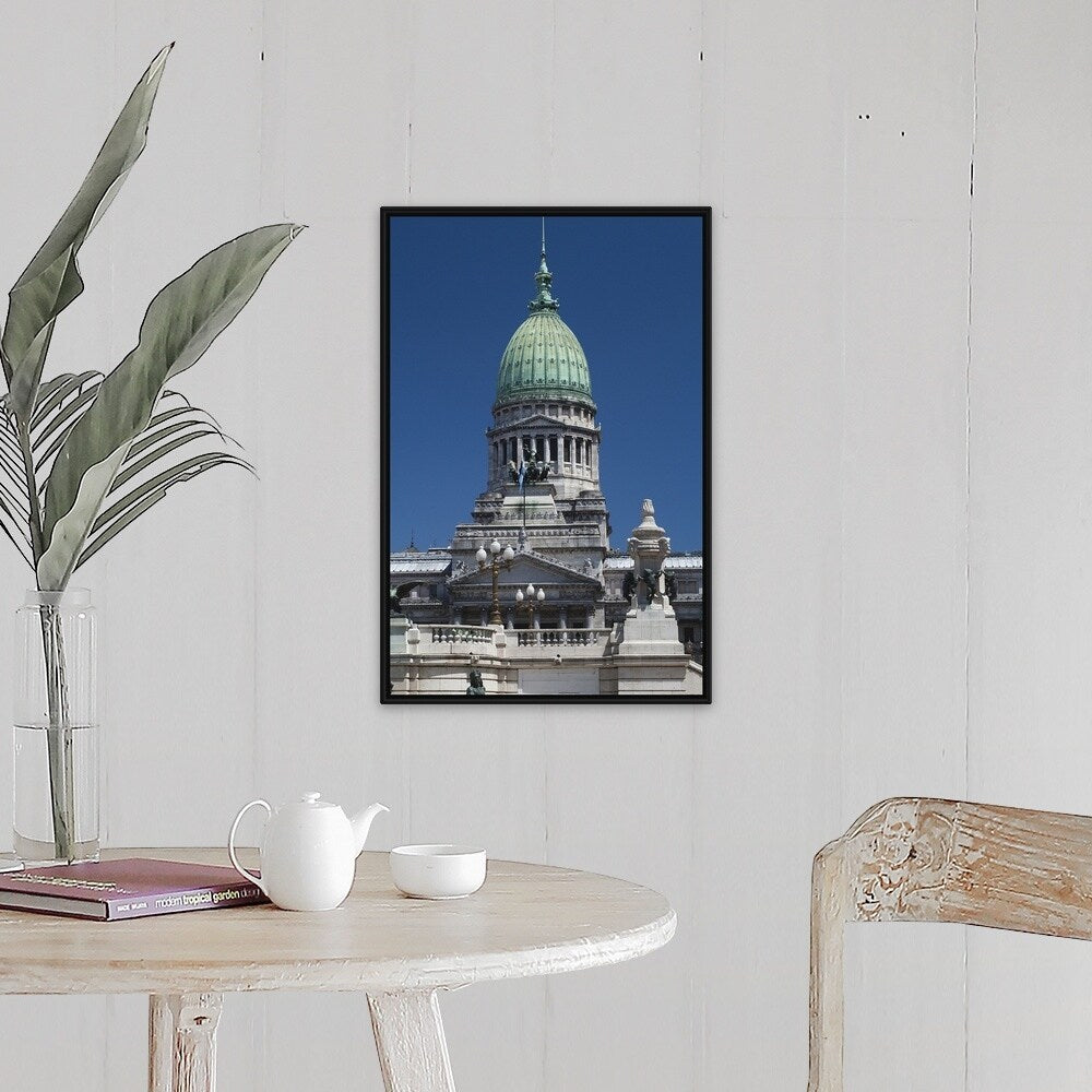 "Low angle view of a parliament building, Palacio Del Congreso, Buenos Aires, " Black Float Frame Canvas Art