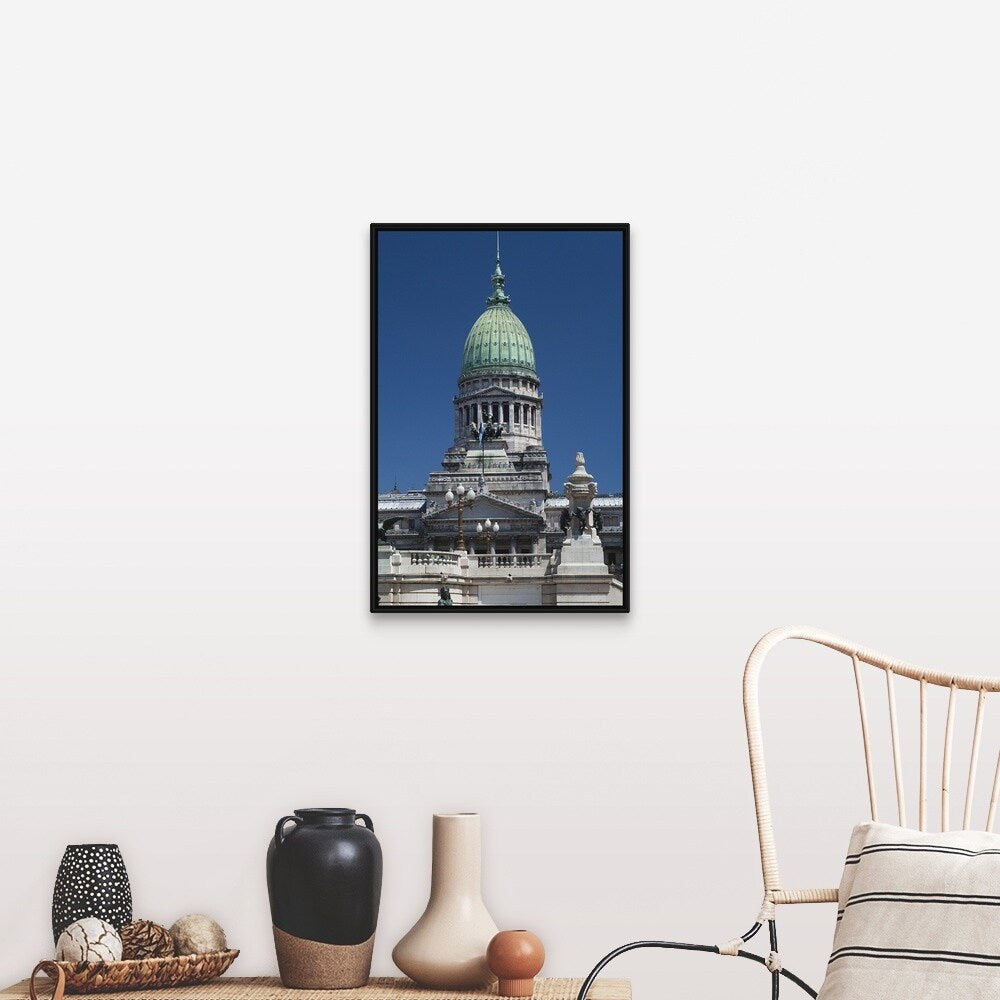 "Low angle view of a parliament building, Palacio Del Congreso, Buenos Aires, " Black Float Frame Canvas Art
