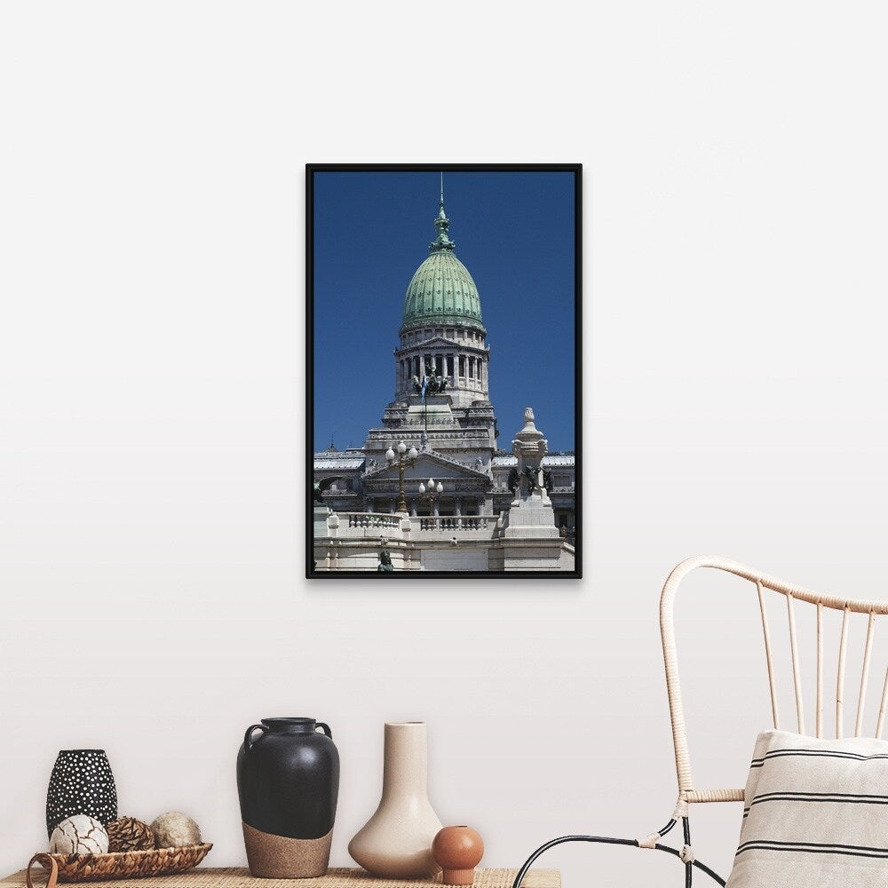 "Low angle view of a parliament building, Palacio Del Congreso, Buenos Aires, " Black Float Frame Canvas Art