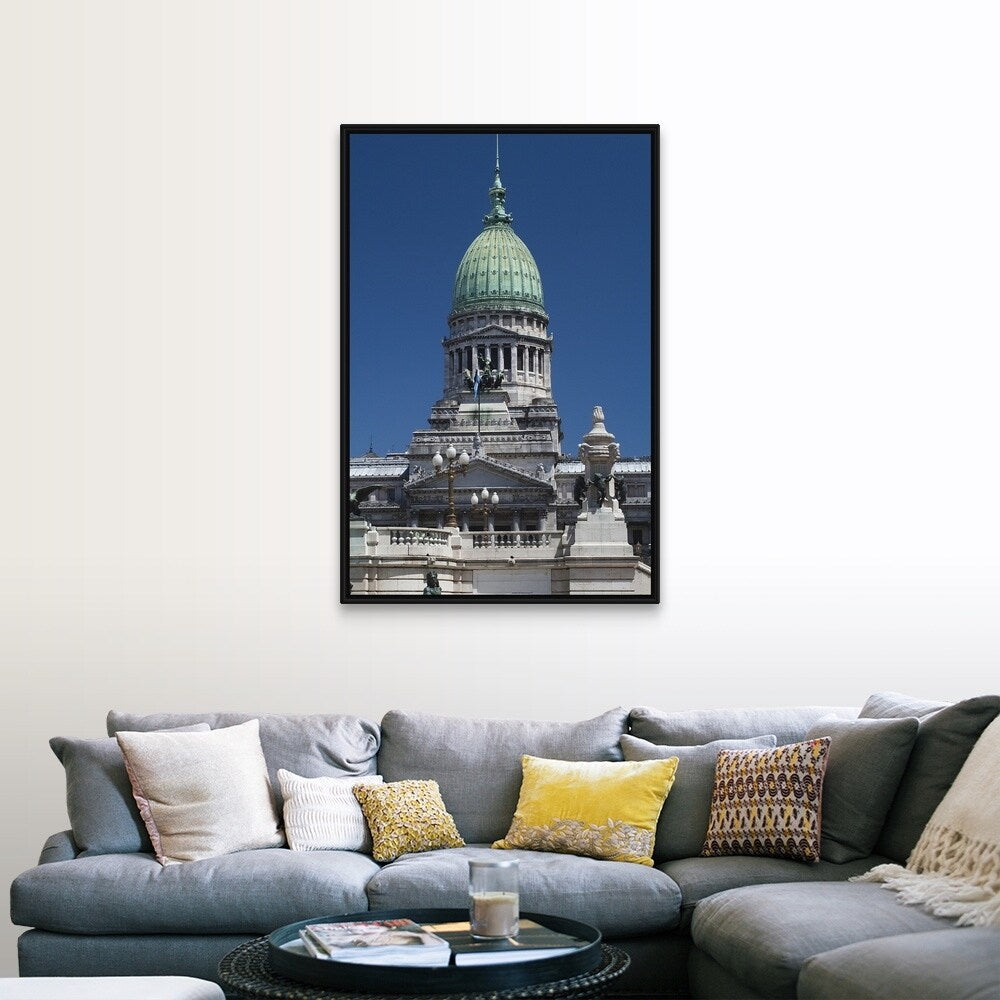 "Low angle view of a parliament building, Palacio Del Congreso, Buenos Aires, " Black Float Frame Canvas Art