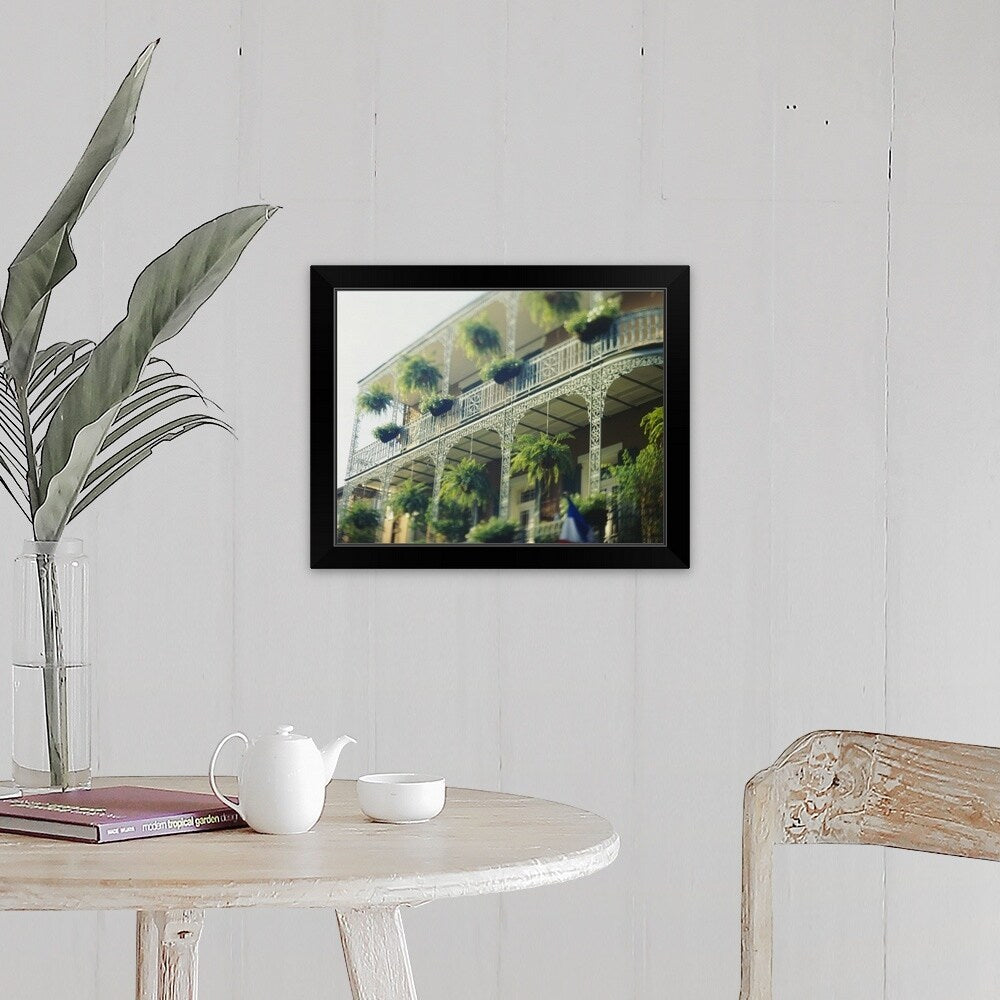 "Low angle view of window boxes in the balconies of a hotel, New Orleans, Louisiana" Black Framed Print