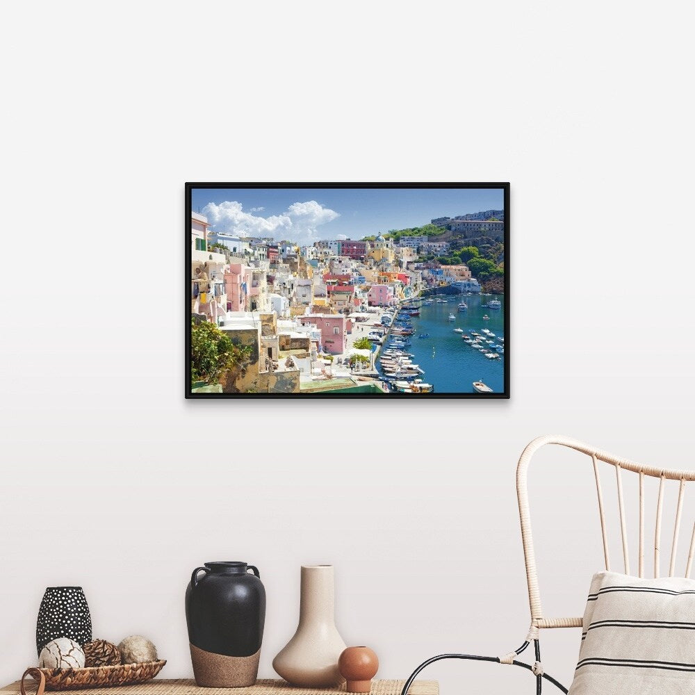 "Marina Corricella, Procida Island, Bay of Naples, Campania, Italy" Black Float Frame Canvas Art