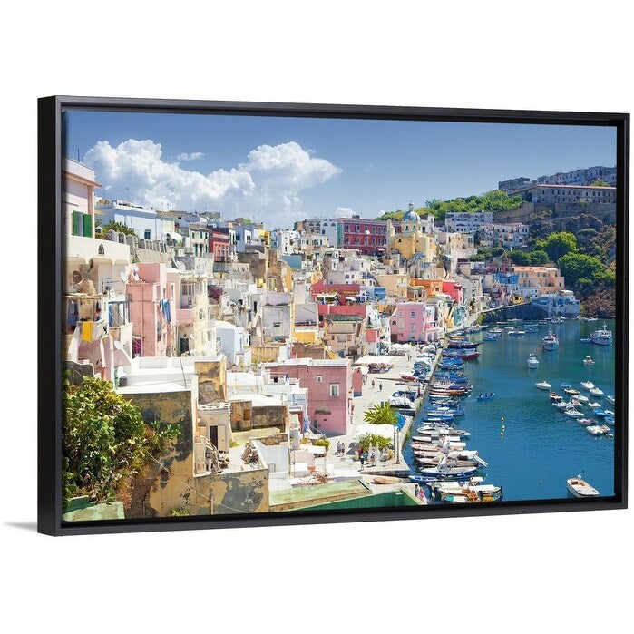 "Marina Corricella, Procida Island, Bay of Naples, Campania, Italy" Black Float Frame Canvas Art