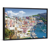 "Marina Corricella, Procida Island, Bay of Naples, Campania, Italy" Black Float Frame Canvas Art