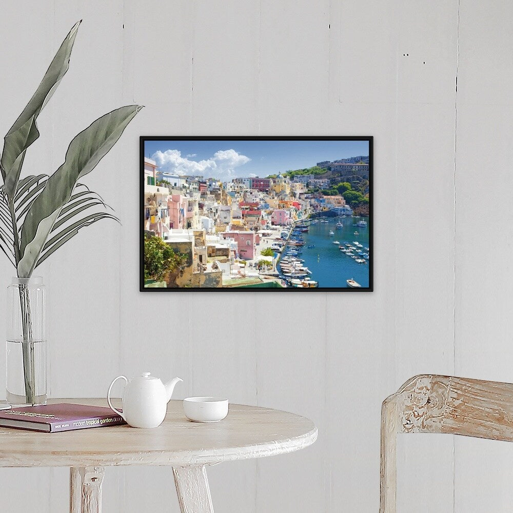 "Marina Corricella, Procida Island, Bay of Naples, Campania, Italy" Black Float Frame Canvas Art