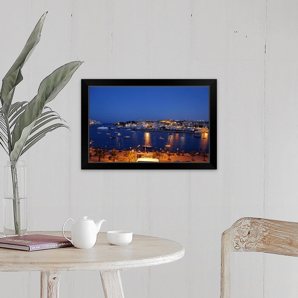 "Marsamxett Harbour at Night" Black Framed Print