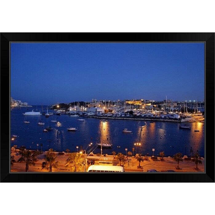 "Marsamxett Harbour at Night" Black Framed Print
