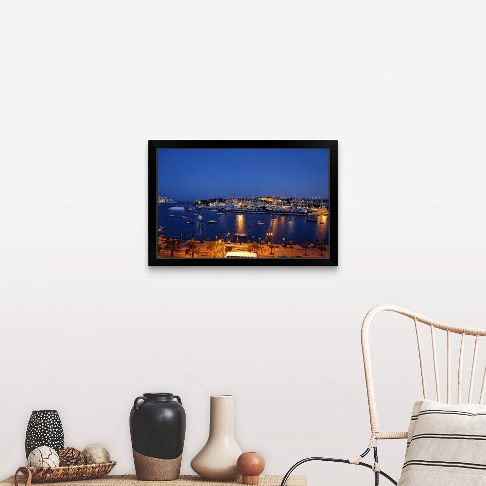 "Marsamxett Harbour at Night" Black Framed Print
