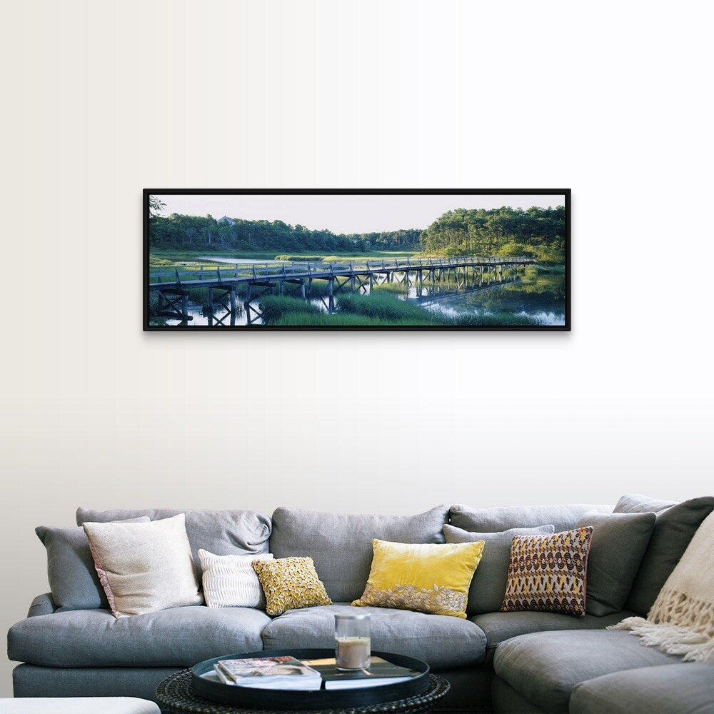 "Marsh Footbridge Cape Cod MA" Black Float Frame Canvas Art